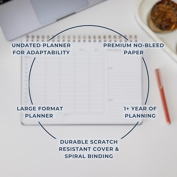 Undated Weekly Schedule | Business Planner | 8.25” x 11.75” ADHD Organizer | Premium Multi-Layout Schedule | White | Landscape Layout