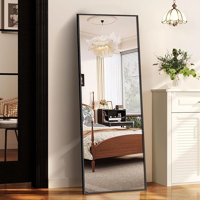 58"x18" Full Length Mirror Rectangle Body Dressing Floor Standing Mirrors for Bedroom & Cloakroom, Black