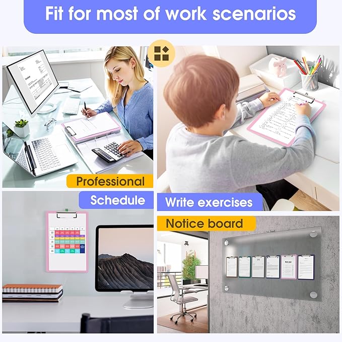 Plastic Clipboards 6 Pack, A4 Blues Clip Board 8.5x11 for Classroom, Students, Kid, Woman, Size 9" x 12.5" with Low Profile Clip, Office & School Supply