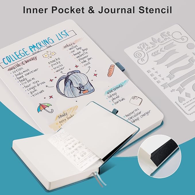 EMSHOI Blank Notebook Journal - 320 Pages, 100gsm Thick Paper, A5 Hardcover Leather, Art Sketchbook for Drawing, Unlined, Plain Sketch Book for Women Men Work Writing, 5.75 X 8.38, Light Blue