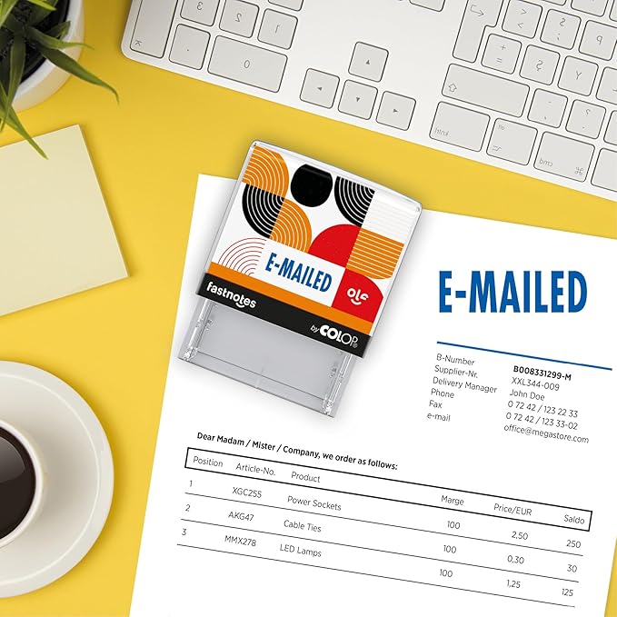 Fastnotes E-MAILED Self-Inking Rubber Stamp by COLOP - Great for Office Documents, Notary, Warehouse, Accounting Paperwork, Business, and Legal Documentation - Blue Ink (E-MAILED- Blue)