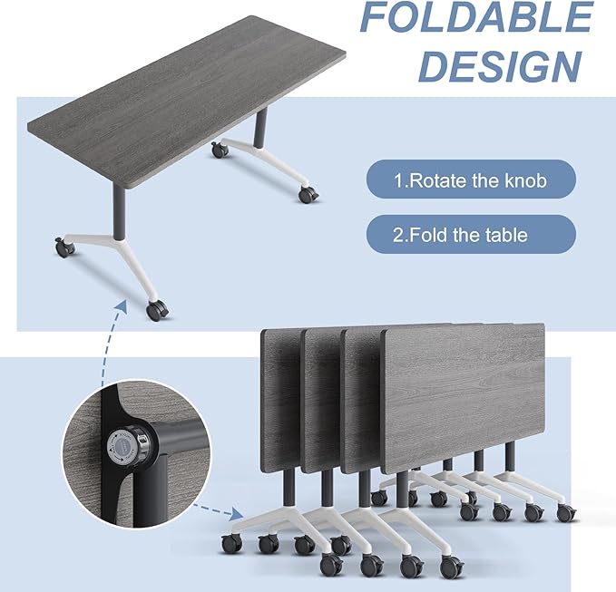 Folding Conference Table, Mobile Training Table for Office Conference, Modern Modular Rectangular Work Desk Meeting Seminar Work Tables with Caster Wheels, Large Breakroom Tables (10Pack L63in)
