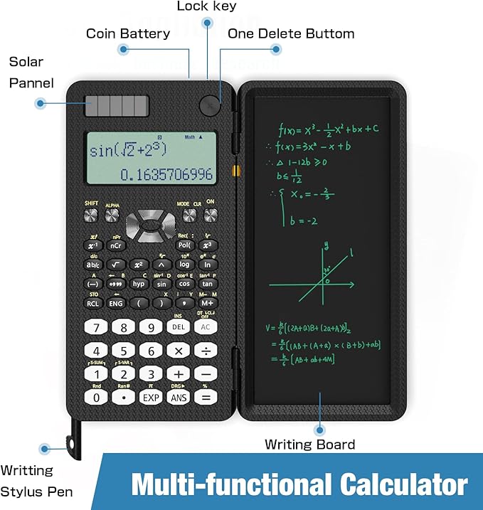 Scientific Calculator for Students, 82MS Foldable Science Calculator with Notepad Solar Energy Science Calculators for Middle and High School Supplies (82MS Black)