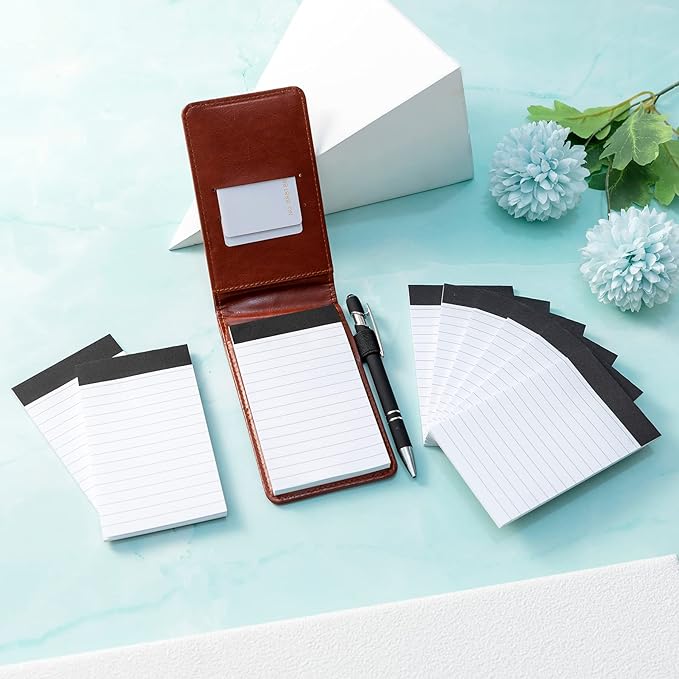 Camelmother 10 Pieces Small Notepad Holder Set Pocket Notebook 3 x 5 Inch with Pen (brown Small Notepad)