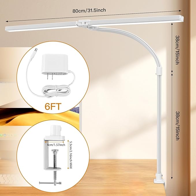 Double Head LED Desk Lamp with Remote Control Tall Desk Lamps for Home Office 24W Brightest Computer Desk Light Office Lamp for Workbench Drafting Architect Study Reading with Anti-Glare Cover