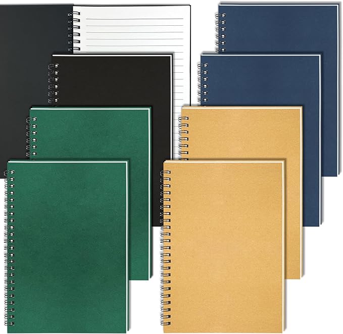 GINMLYDA Small Spiral Notebook A5, 8Pack 120 Lined Pages 8.25x5.5 Inches Spiral Journal Kraft Cover Notebooks & Writing Pads for School Home Office Aesthetic Sketch Drawing Note