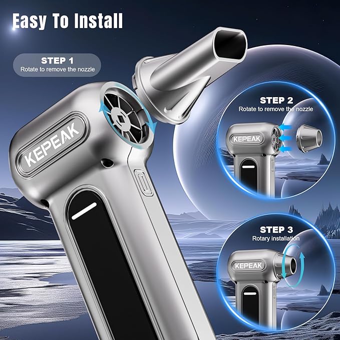 KEPEAK Electric Compressed Air Duster, 130000 RPM Cordless Rechargeable Air Duster for PC Clean, 4 Gear Portable Air Blower for Office, Car, Home, Outdoor-Replace Compressed Air Can