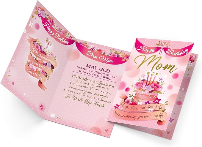 Prime Greetings Religious Birthday Card For Mom, Made in America, Eco-Friendly, Thick Card Stock with Premium Envelope 5in x 7.75in, Packaged in Protective Mailer