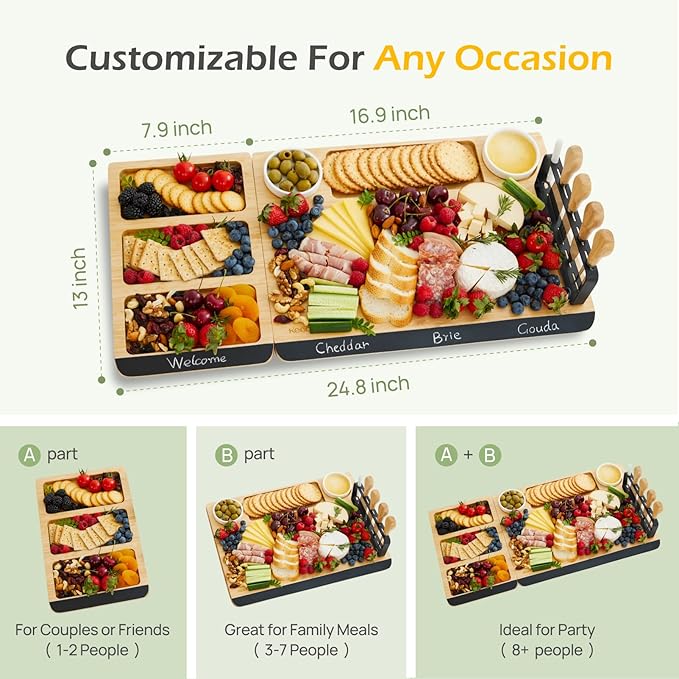 Charcuterie Board Gift Set: Large Bamboo Cheese Board with Chalkboard Edge & Forks - Ideal for Housewarming, Weddings, Bridal Showers, and Unique Gifts for Mom
