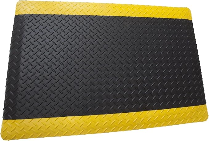 Rhino Mats, American Classic Diamond Anti-Fatigue Mats, Industrial Ergonomic Comfort Standing Mat for Work, Home, Garage, Office, Kitchen or Anywhere (Black/Yellow 9/16" Thick, 2 FT. x 14 FT.)