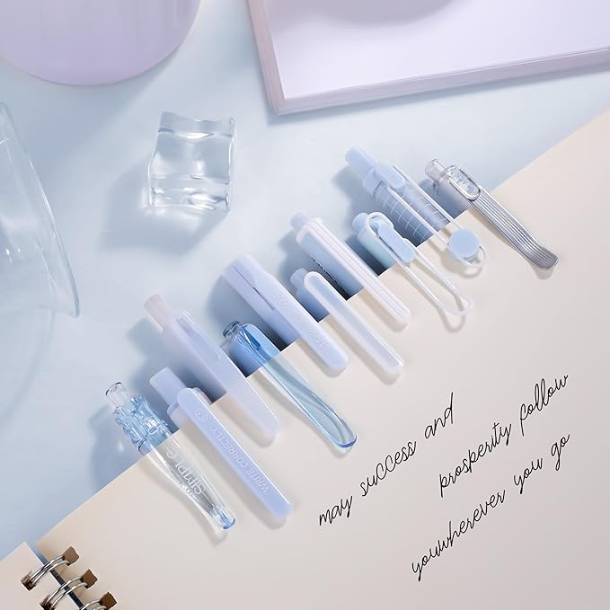 5 Count Pastel Gel Ink Pen Set,Cute Note Taking 0.5mm Fine Point Retractable 5 Count Black Ink Pens for Writing, Journaling, School, Office (Light Blue)