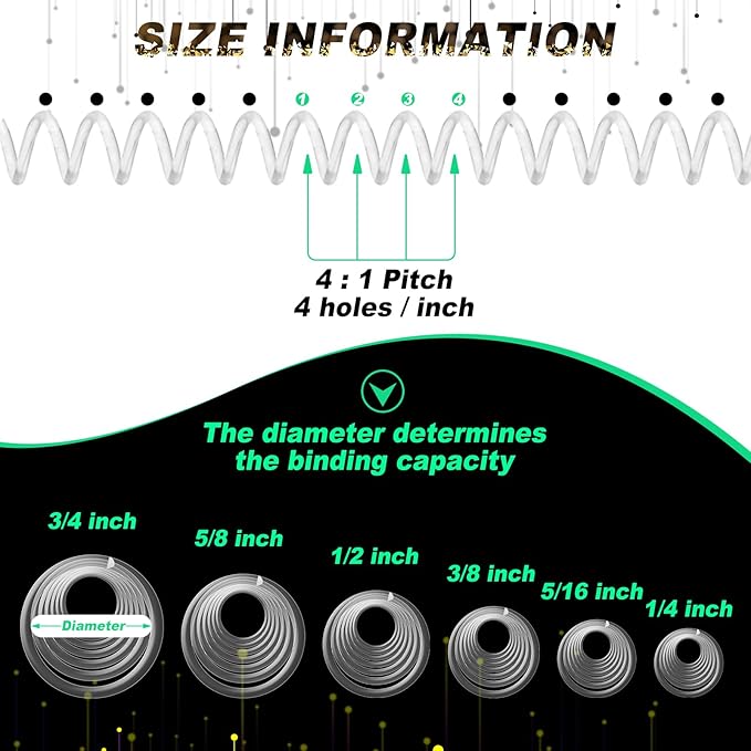 Leinuosen 120 Pack Plastic Spiral Binding Coils Kit Spirals Multi Size Coils for Binding Binder Combs Spines(1/4 5/16 3/8 1/2 5/8 3/4 Inch,Transparent)