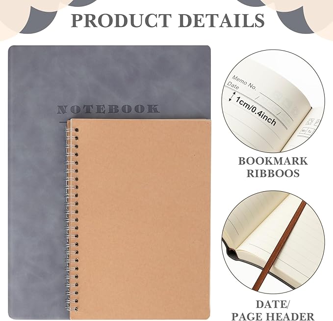 SATINIOR 5 Pack A4 Notebooks Large Journal 360 Pages Leather Softcover Hardcover Notebooks Thick Paper Lined Notepad for Office School Business Note Taking Writing, 8.5'' x 11''(Gray)
