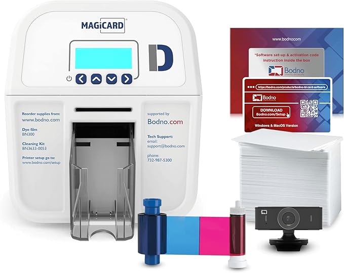 Bodno Magicard D Dual Sided ID Card Printer & Complete Supplies Package ID Software - Gold Edition