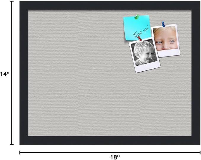 PinPix 18x14 Inch Cork Bulletin Board. This Decorative Framed Pin Board Comes with Light Stone Design and a Satin Black Frame. Ideal for Home Office Decor or Message Board (PinPix-1809)