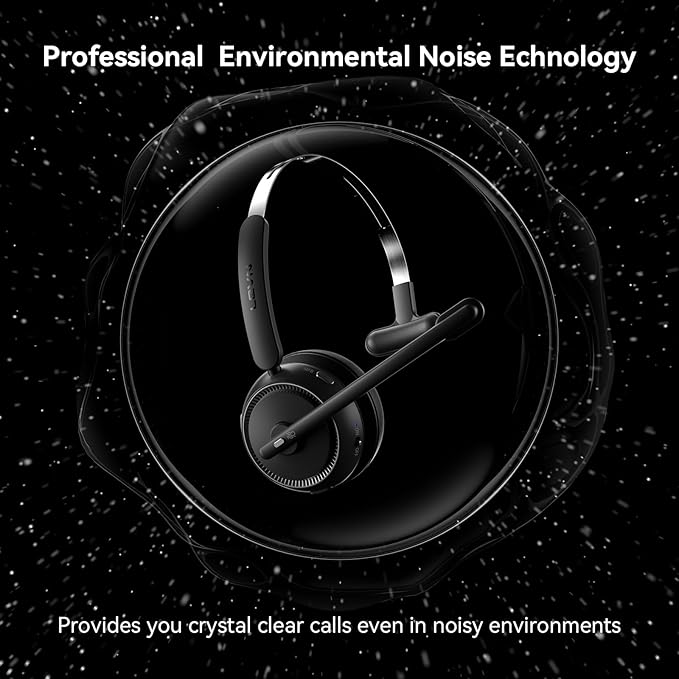 LEVN Wireless Headset 5.2 for Call Center, Bluetooth Headphones with Mic for Work(Noise Cancelling), 65 Hours Woktime & Mute Button,Wireless Headset for Work from Home/Office/PC/Computer/Laptop(Black)