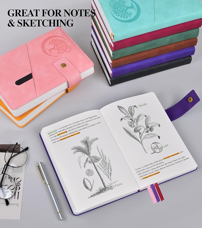 Blank Journal Notebook, A5 Hardcover Leather Sketchbook with 200 Pages Thick Blank Paper for Men Women, Unlined Drawing & Writing Journal, 5.9" x 8.4" Plain Notebook (purple)