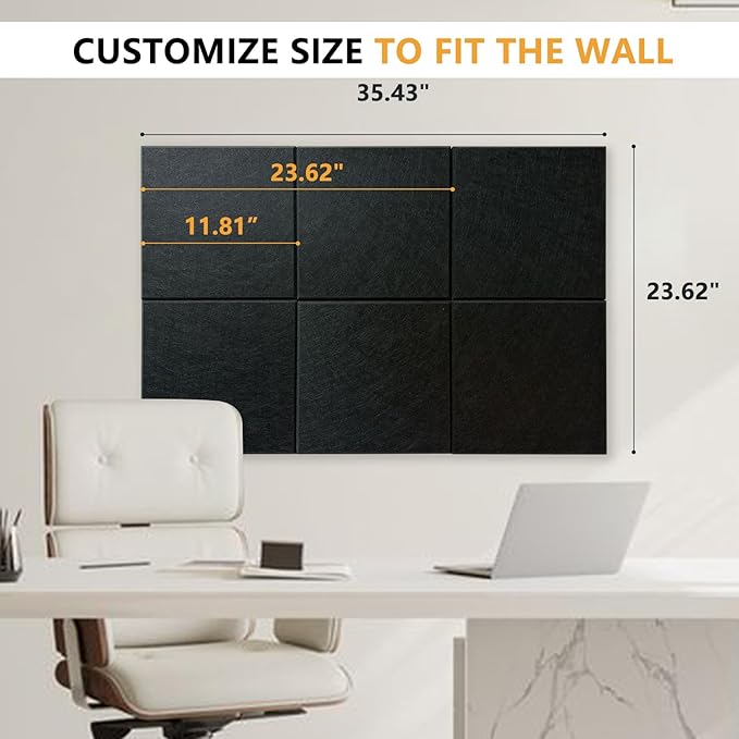 Thick Cork Board for Wall with Pins, 36" x 24" Bulletin Board Self-Adhesive Pin Board | Customized 6 Packs Felt Tiles for Office Home Wall Decor