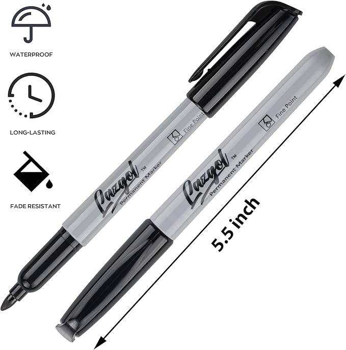 Permanent Markers Bulk, LAZGOL120 Pack Fine Tip Black Permanent Markers, Waterproof Markers, Premium Smear Proof Pens, Quick Drying, Office Supplies for School, Office, Home