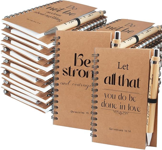 60Pcs Christian Gifts Prayer Journal,10 Bulk Spiral Notebooks with 10 Bible Pens for Christian Women Men, Church Supplies for Office School Visitor, Pocket Bible Journal Notebooks for Believer