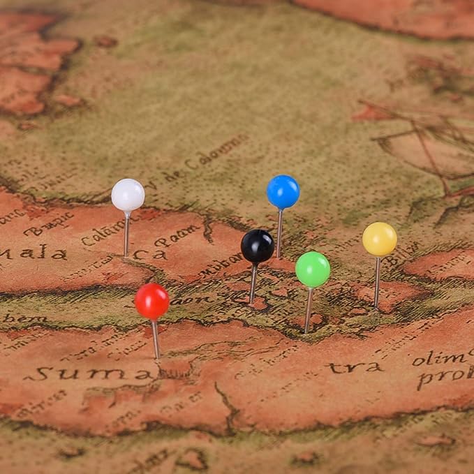 Outus 500 Pieces Map Push Pins Map Tacks Plastic Round Head Tacks with Steel Points (Multicolor, 1/8 Inch)