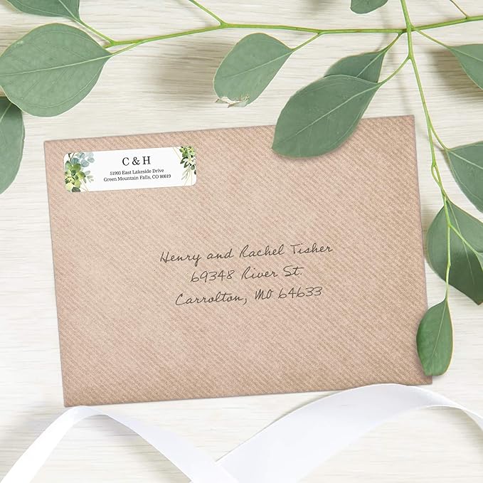 Greenery Frames Rolled Address Labels/Roll of 500 Personalized Address Labels/Designer Return Address Stickers in Elegant Plastic Dispenser
