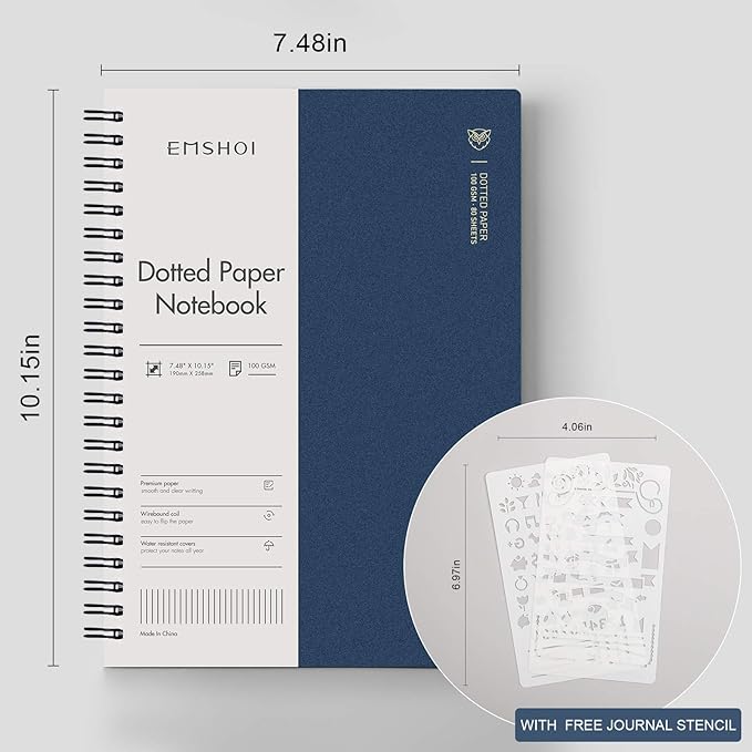 EMSHOI Dotted Journal Spiral Notebook 7.48" x 10.15" - 2 Pack 320 Pages 100gsm Thick Paper, B5 Dot Grid Notebook, Plastic Hardcover Journals for Writing Drawing