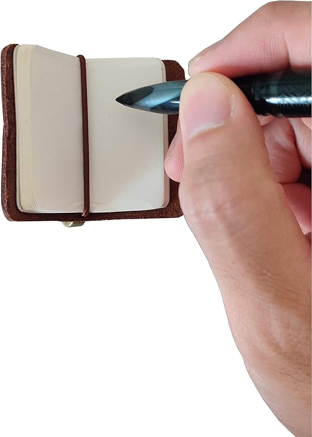 Hesena Miniature Notebook - Handmade Leather Cover with Book Insert, Portable Travel Sized Journal.