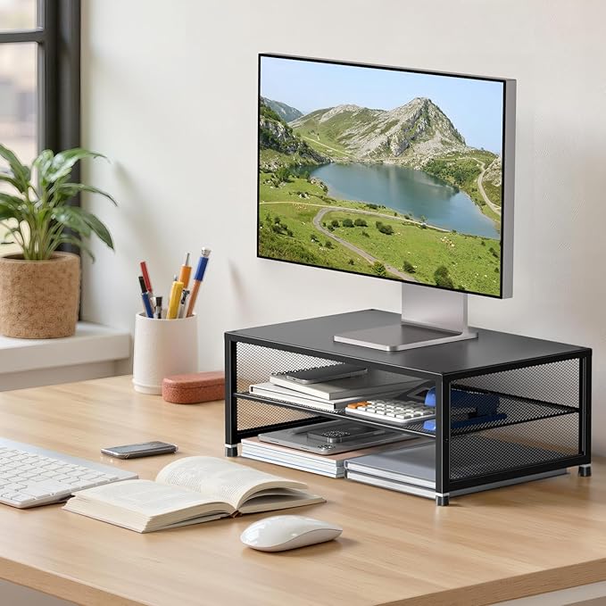 Desk Organizers and Accessories, Computer Monitor Stand Riser, Printer & Laptop Stand, Office Desk Accessories & Desktop Workspace Organizers for Office Supplies (Black)