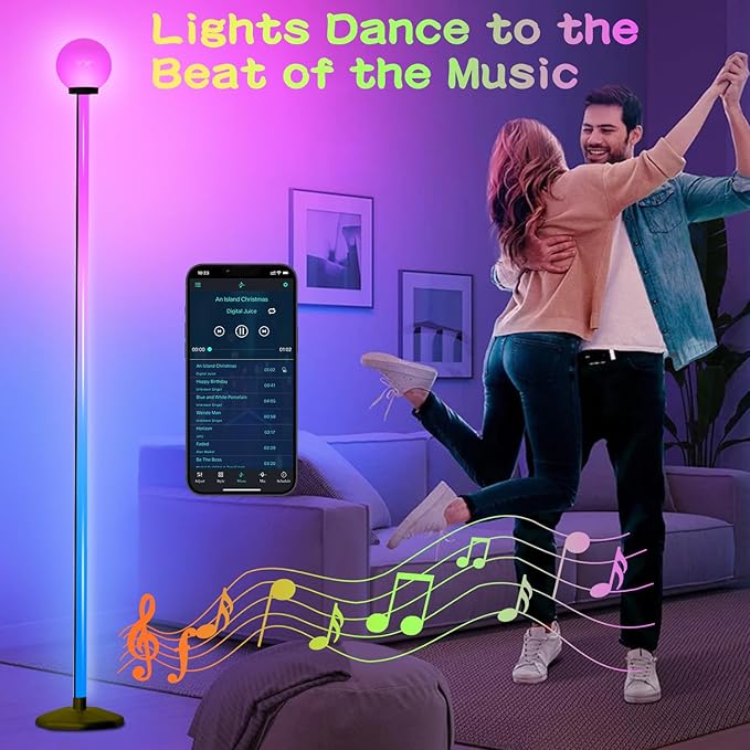 Corner Floor Lamp,70" Smart RGBW LED Corner Lamp with Glow Ball Light,16 Million Colors Changing Corner Lamp with Remote and App Control,Music Sync & Timing Smart Floor Lamp for Living Room