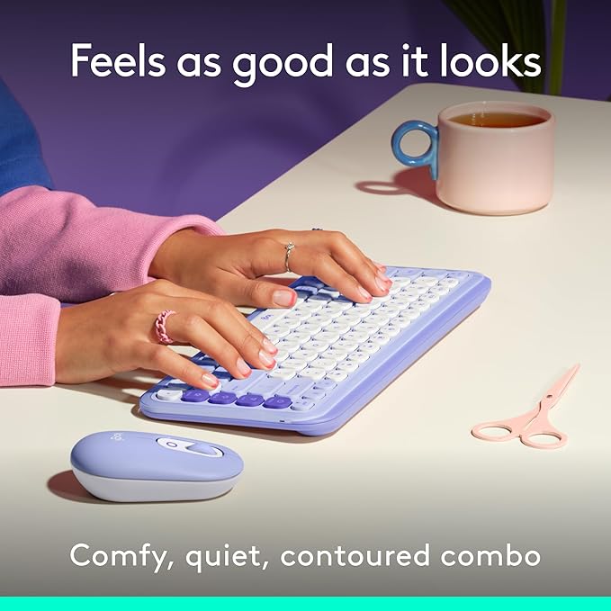 Logitech POP ICON Combo, Bluetooth Keyboard and Mouse Combo, Comfortable Typing, programmable Keys and Buttons, Quiet clicks, Easy-Switch up to 3 Devices - Lilac