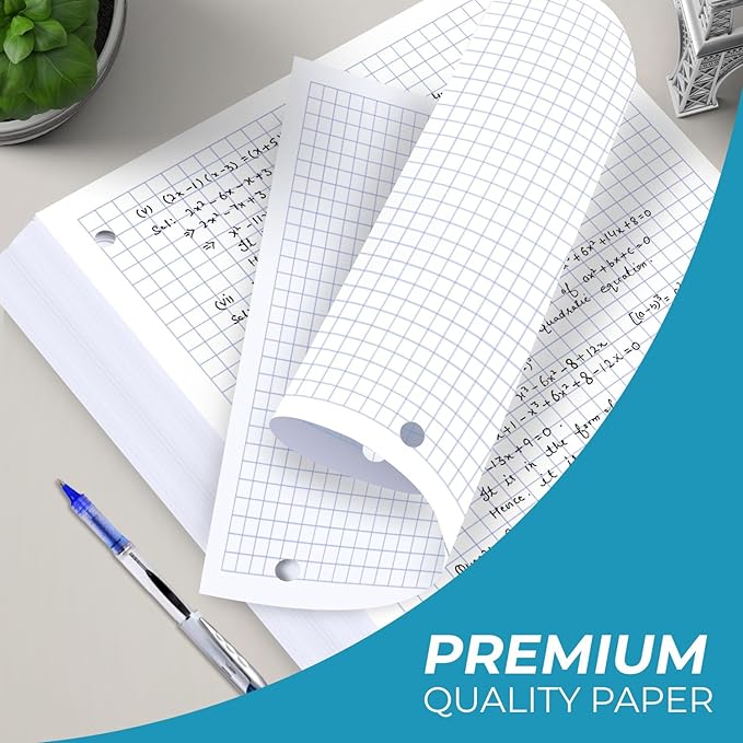 7200 Graph Paper, 48 Pack, 4x4, 8" x 10.5", Thick Grid Paper, Fights Ink Bleed, 3 Hole Punch, Quad Ruled Sheets, School Supplies
