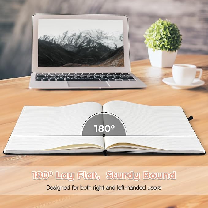Lined Journal Notebook, 8.5" x 11" Hardcover Leather Notebook for Work, Wide Ruled Notebook Journal for Women Men, 192 Thick Paper, Lay Flat, 2 Pockets, A4 Large Journals for Writing, Pink Notebook