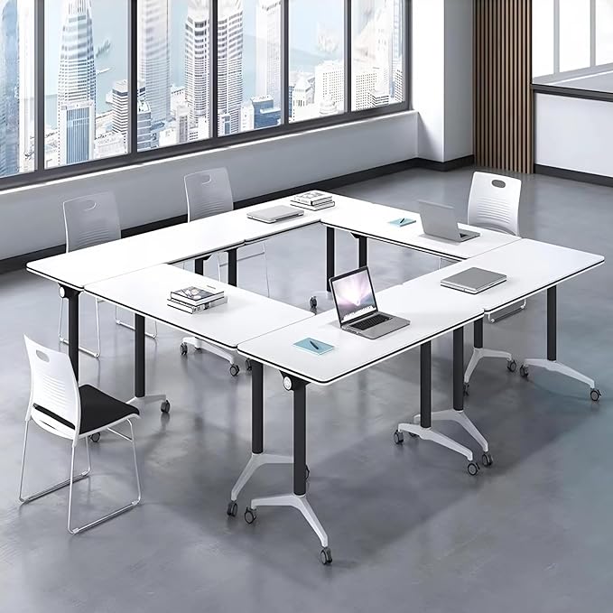 Conference Room Table with Flip-Top Design for Dynamic Meetings, Business Table Computer Desk with Heavy-Duty Frame,Foldable Seminar Meeting Tables for Home Office (6, E, 61IN)