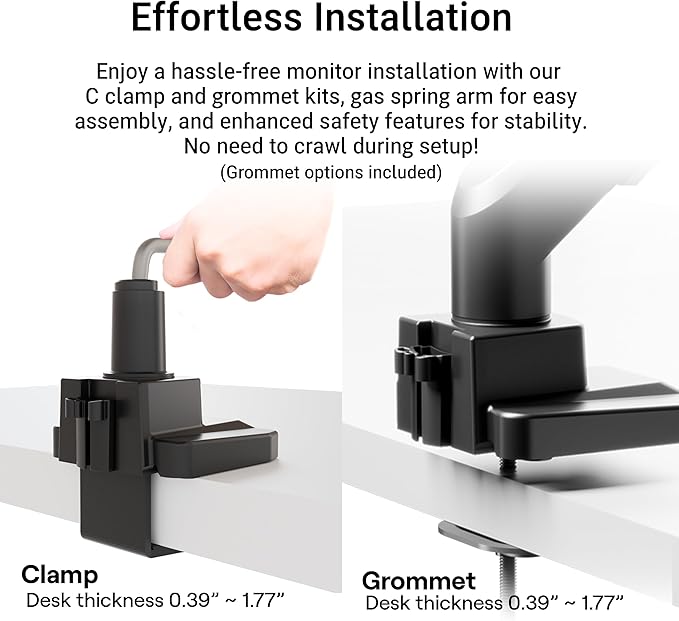 Pixio PS2S Ultrawide Heavy-Duty Premium Single Monitor Arm Stand Desk Mount - Fits up to 49 inches Monitors, Weights up to 39lbs Flat / 31lbs Curved, Compatible with VESA 75x75mm 100x100mm