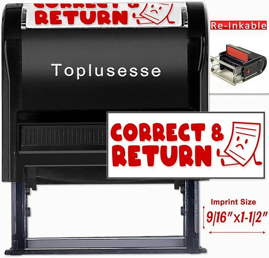 Correct and Return Stamp Self Inking Teacher Stamp Personalized Grading Teacher Stamp Message Teacher Classroom Supplies-Multi Color Options