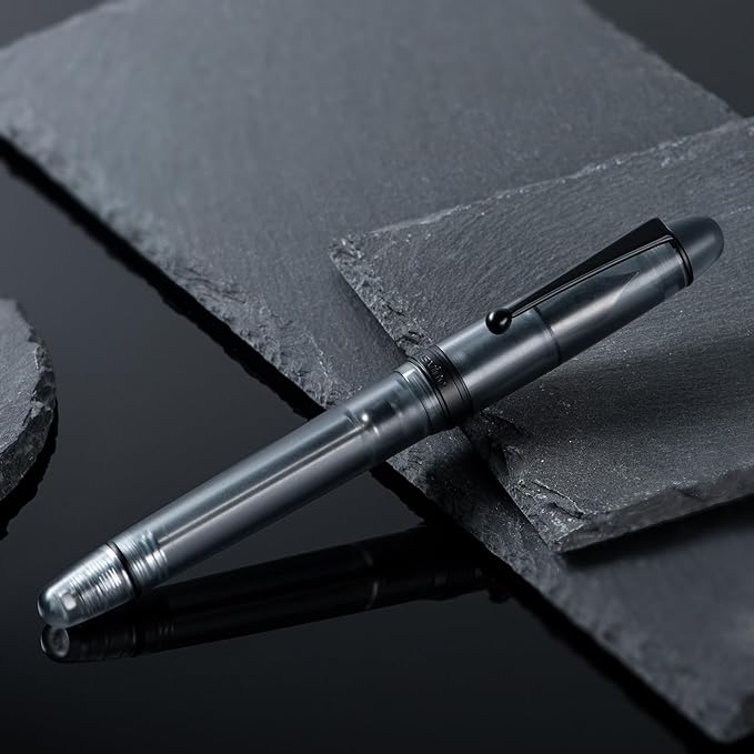 Asvine V126 Vacuum Filling Fountain Pen, Matte Black Acrylic Fine Nib, Large-Capacity Pen with Gift Case