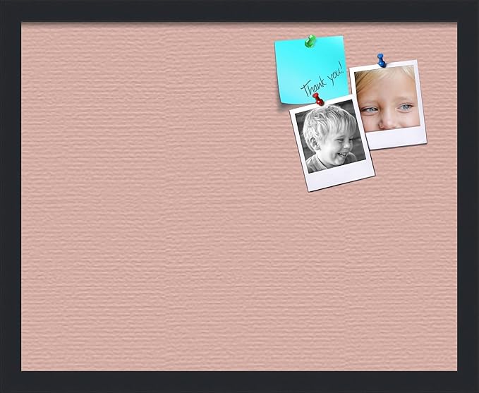 PinPix 20x16 Inch Cork Bulletin Board. This Decorative Framed Pin Board Comes with Pink Pastel Design and a Satin Black Frame. Ideal for Home Office Decor or Message Board (PinPix-1813)