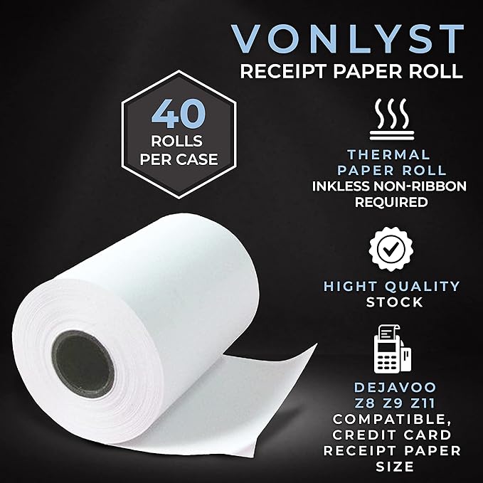 Credit Card Machine Paper Roll for Dejavoo Z8 Z9 Z11 (40 rolls)