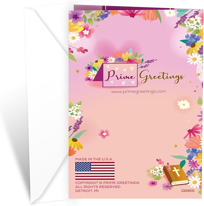 Prime Greetings Religious Birthday Card For Wife, Made in America, Eco-Friendly, Thick Card Stock with Premium Envelope 5in x 7.75in, Packaged in Protective Mailer