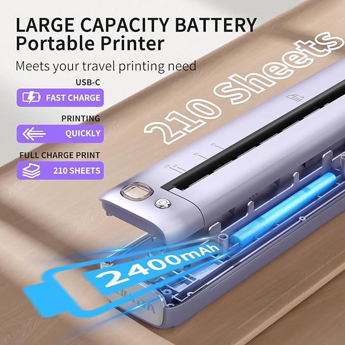 Rongta Portable Printers Wireless for Travel, WiFi & Bluetooth Mobile Printer, Thermal Inkless Printer for School/Office/Home Use, Compatible with Android,iOS & Laptop (Purple)