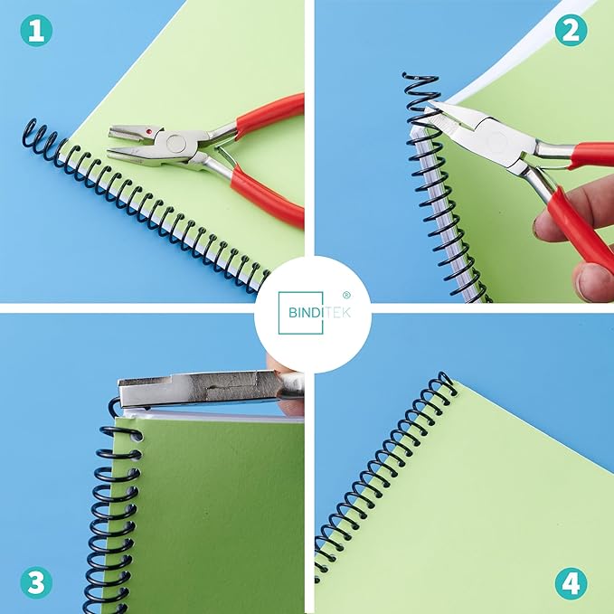 Binditek 200 Pack Plastic Spiral Binding Coils,8 Different Sizes (1/4",5/16",3/8",1/2",9/16",5/8",3/4",1"), 4:1 Pitch, Black, for Letter Size