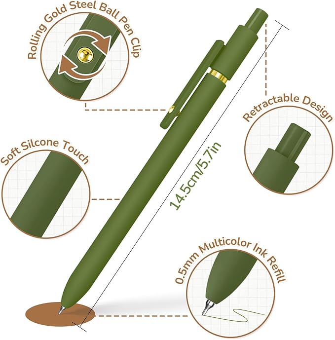 6 Pcs Colorful Pens Colored Pens 0.5mm Colored Ink Gel Pen Fine Point Smooth Writing Pen for Journaling and Note Taking Office School Supplies Gifts for Women Men (6 Pcs Vintage Gold)