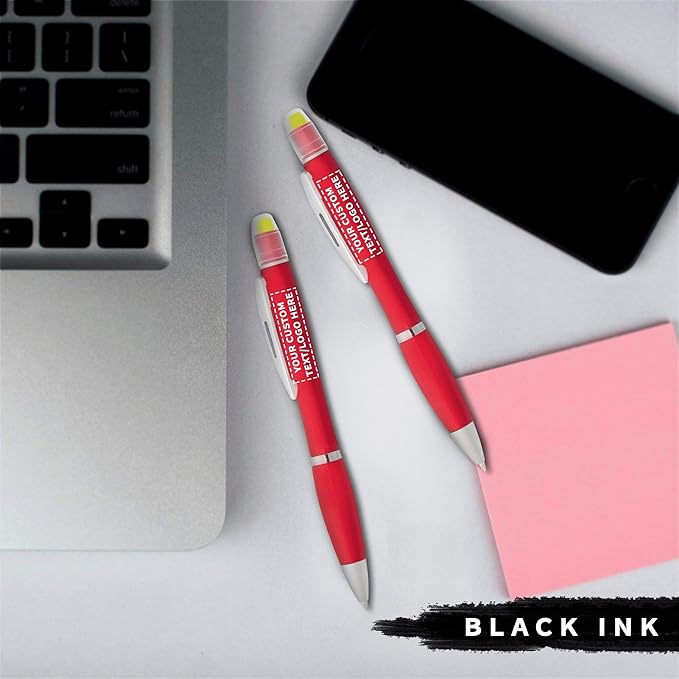 DISCOUNT PROMOS 50 Marathon Gel Highlighter Pens Pack - Customizable Text, Logo - Twist Mechanism, Ballpoint - Red