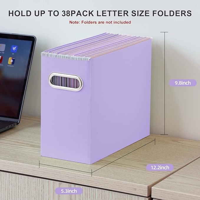 Oterri File Organizer, Small Storage Box, Cardboard File Folder Organizer, Collapsible File Box, Hanging File Organizer for Letter Size, Portable File Box with Handle, Only Box (Purple,8 Packs)