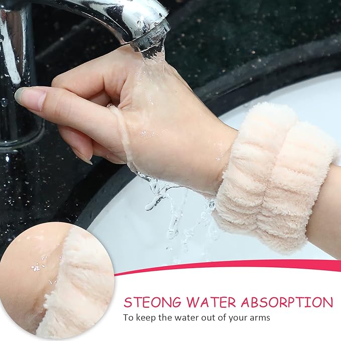 Chuangdi 4 Pairs Wrist Bands for Washing Face Wrist Spa Microfiber Wash Towel Band Scrunchies Absorbent Wristbands Sweatband for Women Prevent Liquid from Spilling