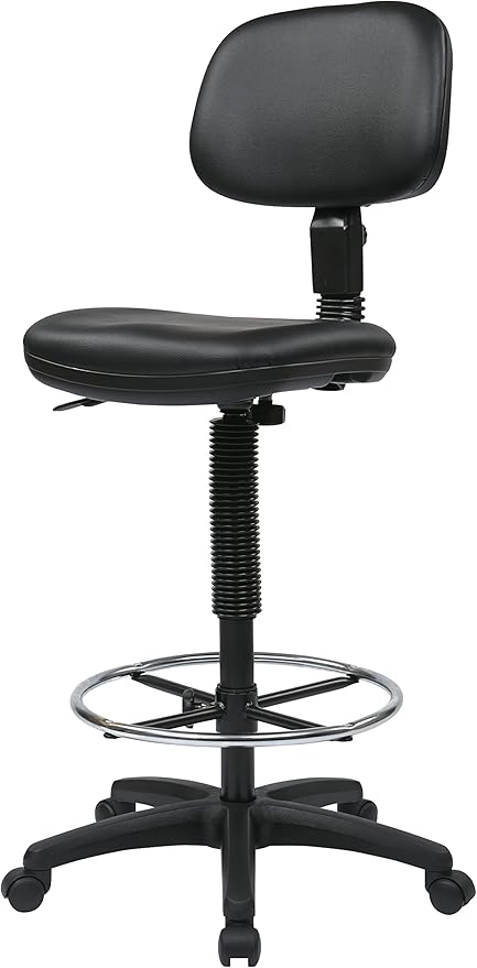 Office Star DC Series Adjustable Drafting Chair with Foot Ring and Sculptured Foam Seat, Black Vinyl