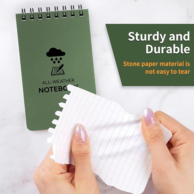 3 Pack Waterproof Notebook, 3 x 5 Pocket Notepad, All Weather Small Pocket Notebook Stone Paper, Mini Spiral Notepad Police Notepad 100 Lined Pages for Outdoor Office