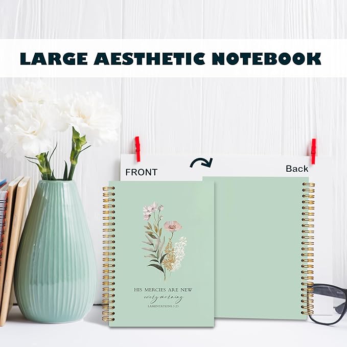 BearCake Green Bible Christian Journals Floral Notebooks for Women Note Taking,Prayer Journal for Women, His Mercies are New Every Morning,Bible Study Journal for Women 5.5x8.3