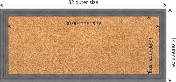 Amanti Art Natural Cork Board for Wall, 14x32 Vision Board with Blue Wood Frame, Medium Corkboard Office Decor for Home Organization, Rustic Farmhouse Corkboard Pinboard to display items for home